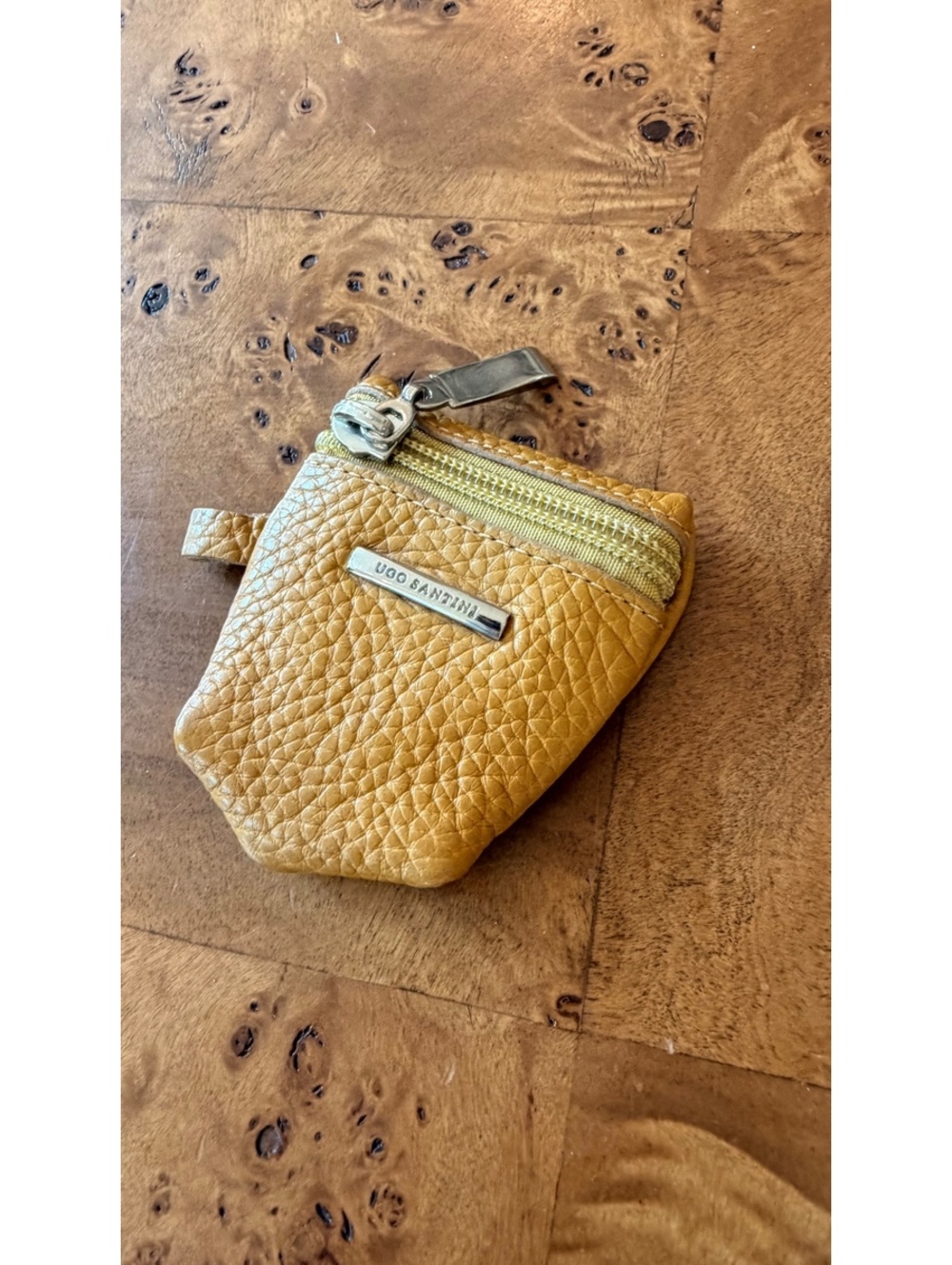 Ugo Santini Small Genuine Leather Coin Pouch in Mustard Yellow